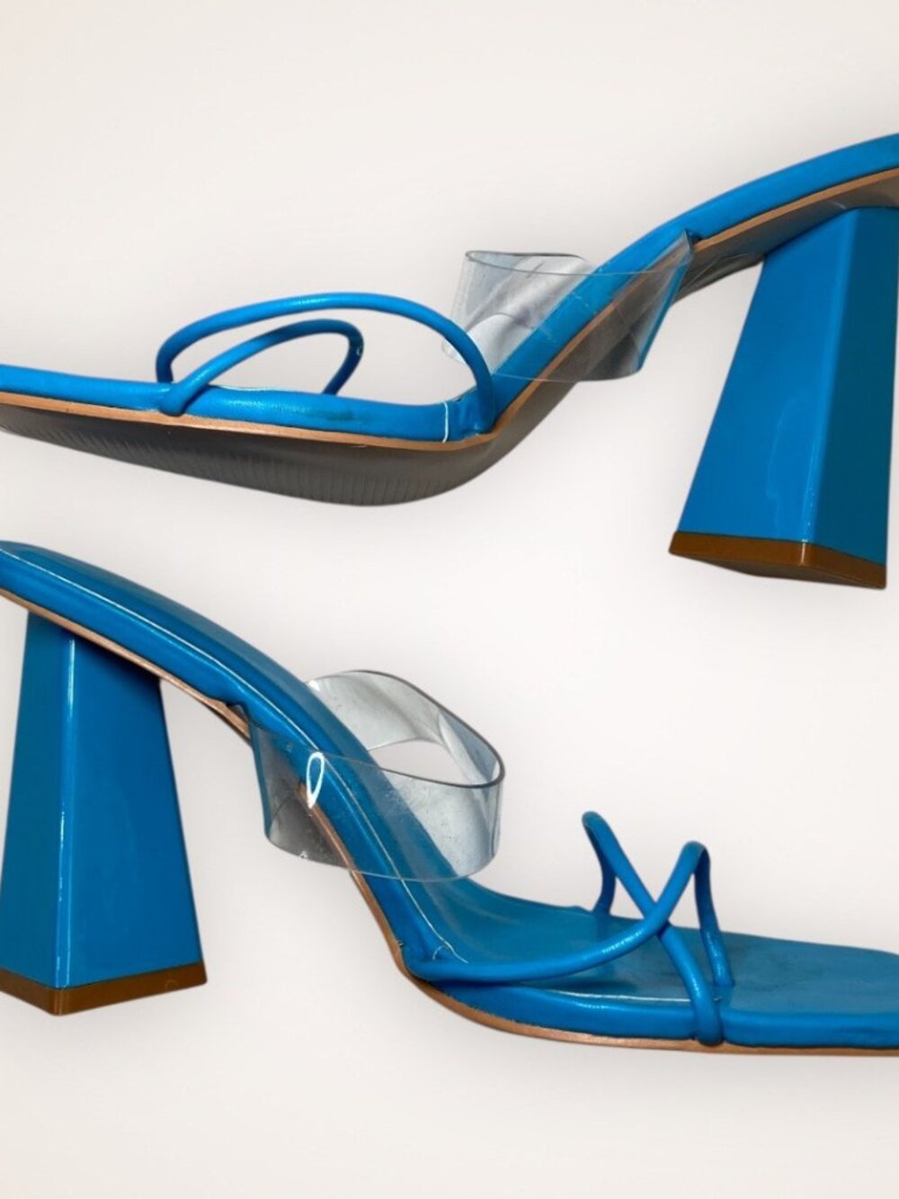 PrettyLittleThing Women’s 6 Blue Clear Strap Block Heel